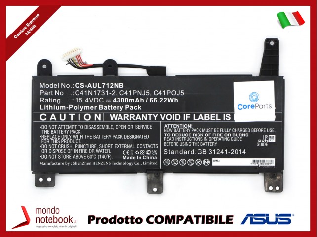 CoreParts Battery for Asus Notebook, Laptop, 66.22Wh Li-Polymer 15.4V 4300mAh for ROG SCAR II GL504G