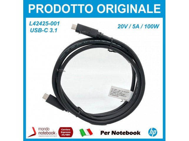 Cavo HP USB 3.1 Gen1 CM-CM 20V/5A 1.8m L42425-001, 1.8 m, USB C