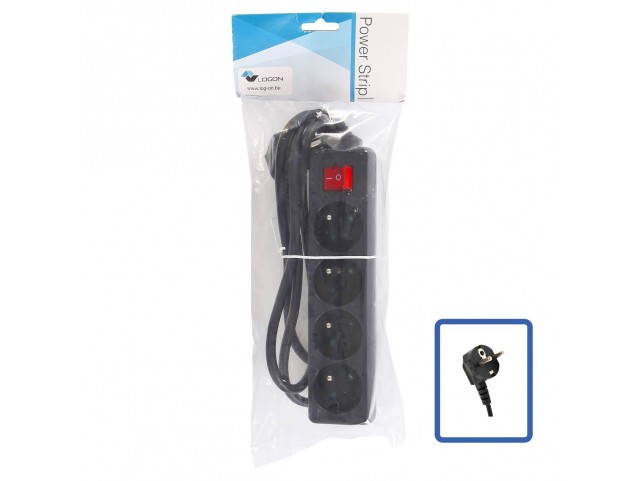 LOGON PROFESSIONAL LPS050 4-WAY POWER STRIP: BLACK -  ON/OFF SWITCH - 1.5M CABLE