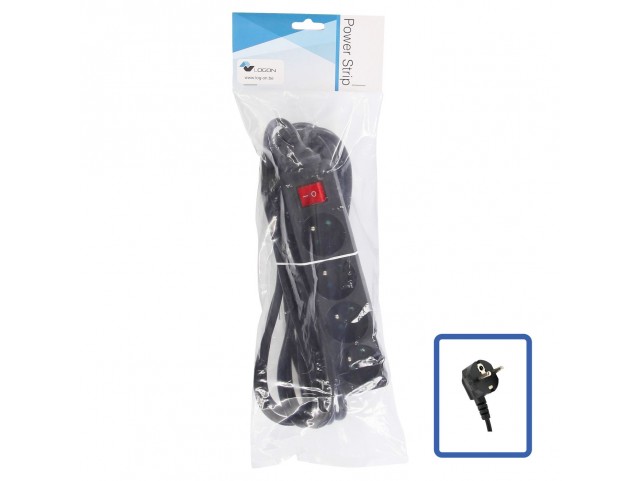 LOGON PROFESSIONAL LPS130 4-WAY POWER STRIP: BLACK -  ON/OFF SWITCH - 5M CABLE
