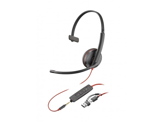 HP 8X227A6 Blackwire 3215 Monaural USB-C  Headset +3.5mm Plug +USB-C/A