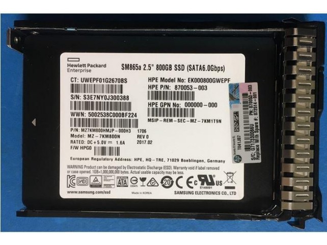 Hewlett Packard Enterprise 872514-001-RFB 800GB SATA 6G SFF WI-3 DS SC  x x Refurbished x x