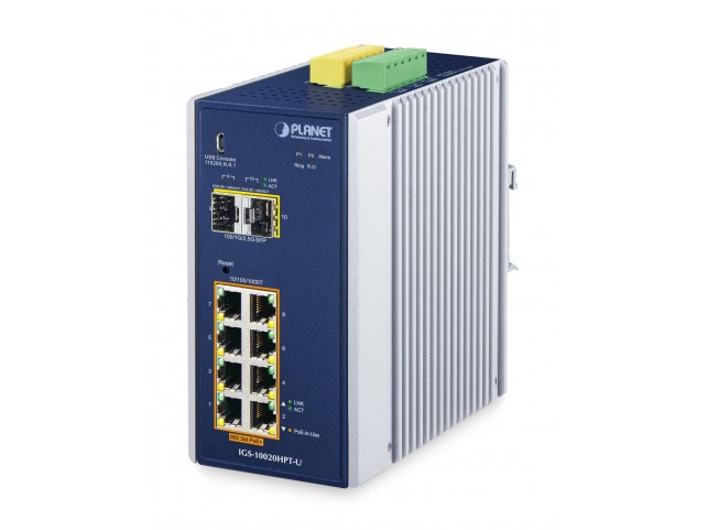 Planet IGS-10020HPT-U DIN-Rail L2+/L3 Manageable  Industrial Gigabit POE Switch