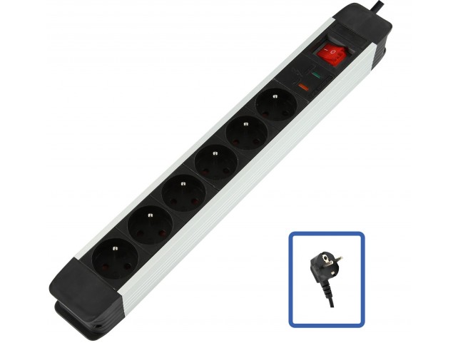LOGON PROFESSIONAL LPS020 6-WAY POWER STRIP + SURGE  PROTECT 6x16A - 3500W - 1 5M