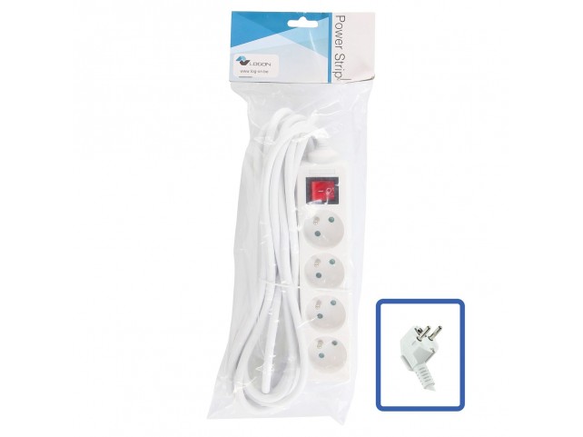 LOGON PROFESSIONAL LPS070 4-WAY POWER STRIP: WHITE -  ON/OFF SWITCH - 5M CABLE