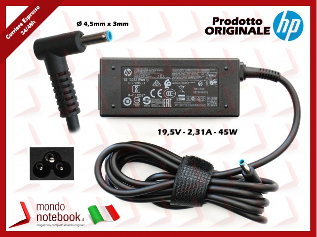 Alimentatore Originale HP 45W 19,5V 2,31A (4,5mm x 3mm) Punta Blu