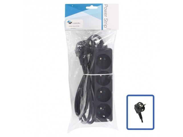 LOGON PROFESSIONAL LPS045 4-WAY POWER STRIP: BLACK -  16A - 1.5M CABLE
