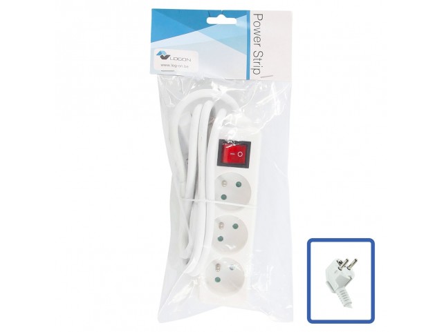 LOGON PROFESSIONAL LPS120 3-WAY POWER STRIP: WHITE -  ON/OFF SWITCH - 1.5M CABLE