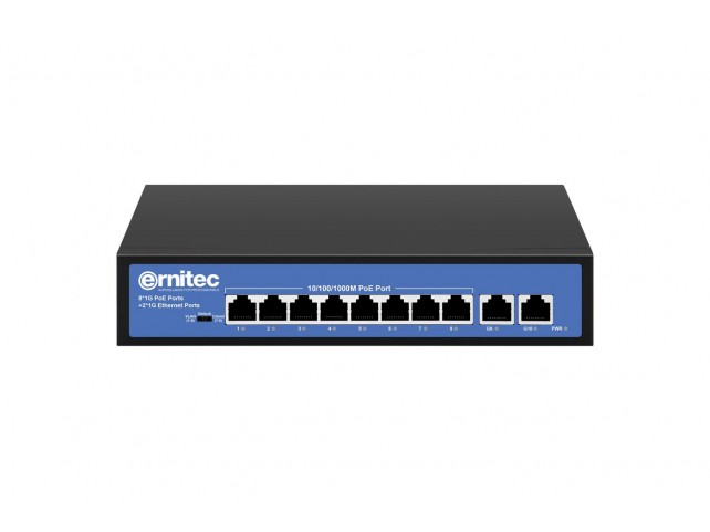 Ernitec ELECTRA-U08-1GB-110W Unmanaged Intelligent 8 PoE  Gigabit RJ45 ports 2 Gigabit
