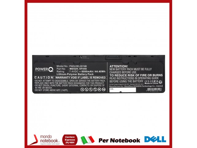 Batteria PowerQ per DELL Latitude 12 7000 6000 mAh 7.4V P/N 0J31N7 Nero