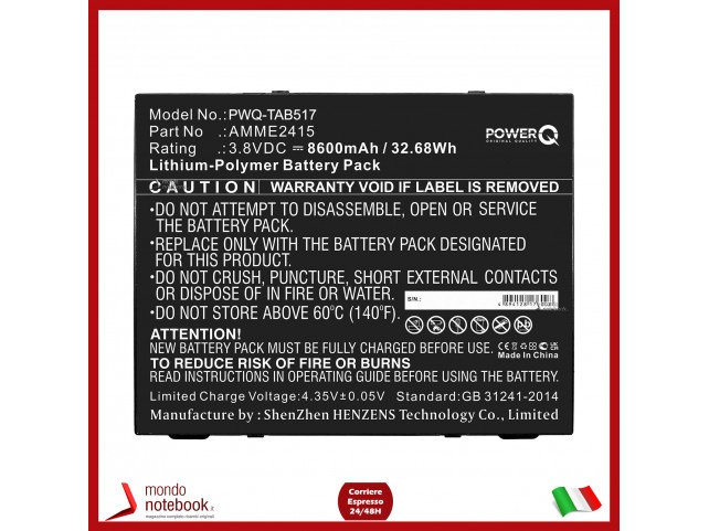 Batteria PowerQ per Zebra ET50 8600mAh 3.8V P/N AMME2415