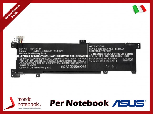 Batteria Compatibile Alta Qualità ASUS K401 A400 B31N1424 48Wh Li-ion 11.4V 4200mAh
