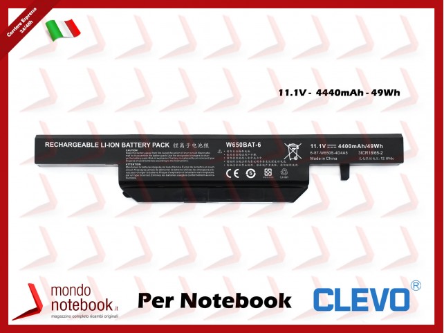 Batteria Compatibile Alta Qualità Clevo 49WH 6Cell Li-ion 11.1V 4.4Ah