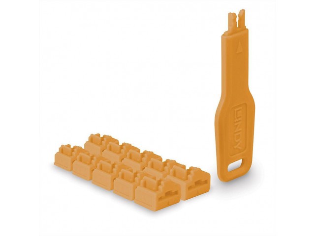 Lindy 47897 RJ45 Port Locks Orange 10x +  1 Key