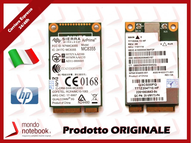 Scheda HP WWAN G3K HSPA Minicard HP 3G Card Sierra Wireless CDMA GPS GOBI3000 HSPA MC8355