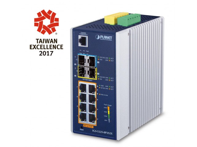 Planet IGS-5225-8P2S2X IP30 Industrial L2+/L4 8-Port  1000T 802.3at PoE+ 2-port