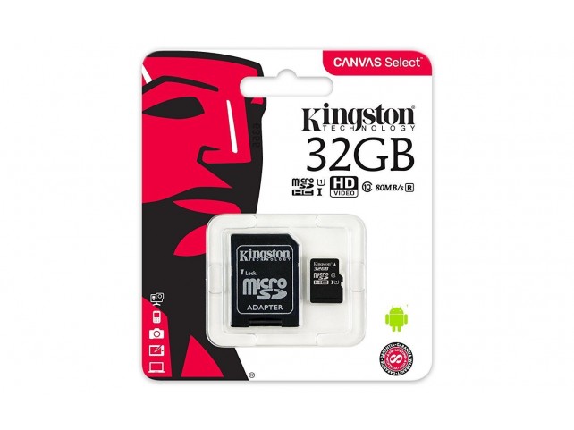 Micro SD Kingston 32 GB con adattatore CLASSE 10 80MB/S
