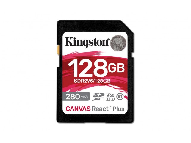 Kingston SDR2V6/128GB 128Gb Canvas React Plus Sdxc  Uhs-Ii 280R/100W U3 V60 For