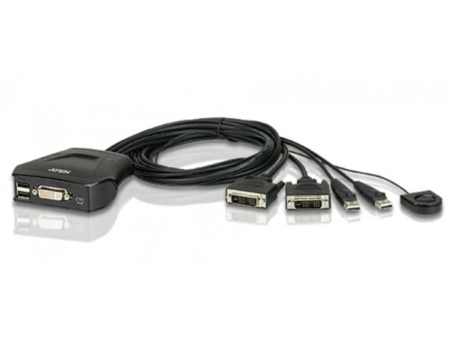 Aten CS22D-AT CS22D-AT CS22D-AT CS22D 2-Port Cable KVM Switch  USB and DVI with Remote Port