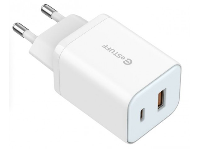 eSTUFF ES635065-BULK-ITH Home Charger 65W GaN - USB-C  + USB-A EU Plug - White