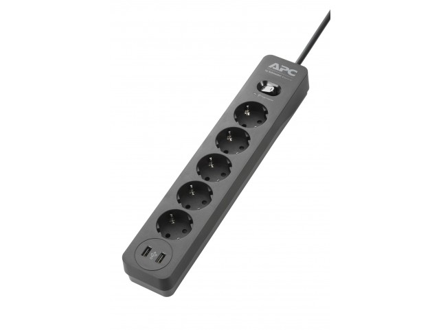 APC PME5U2B-GR Essential SurgeArrest 5  Outlet 2 USB Ports Black 230V