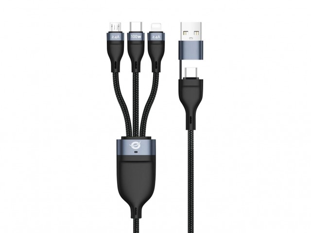 Conceptronic ETTA06B15 Usb 3-In-1 Pd 3.0 100W Fast  Charging Cable 1.5M 20V 5A