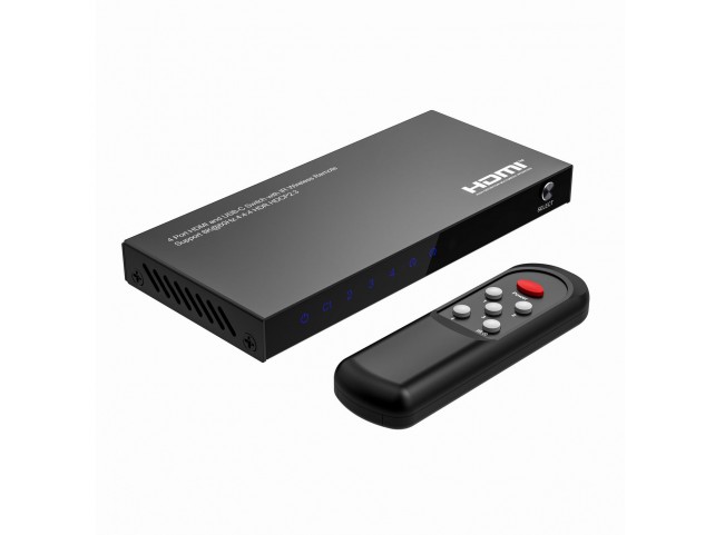 MicroConnect MC-USBCHDMISWITCH0401-8K 8K 60Hz USB-C and HDMI Switch  4x1 HDCP 2.3 w/ Remote