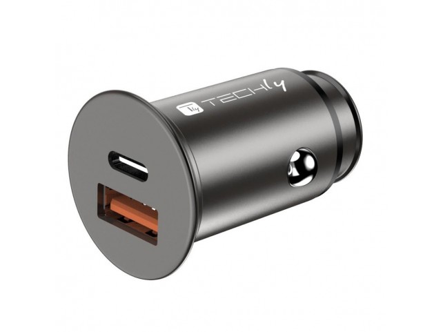 Techly IUSB2-CAR5-AC38W Mini Car Charger Usb-A And  Usb-C Quick Charge 3.0 38W In