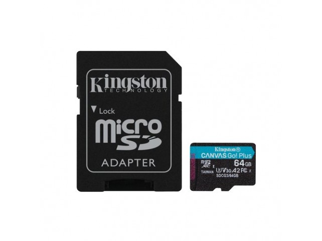 SD-MICRO KINGSTON 64GB INCL. ADAPTER CLASS U3 UHS-I V30 + ADATTATORE READ:90MB/S WRITE:45MB/S - SDCG
