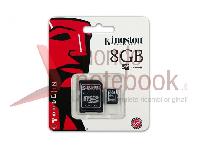 Micro SD Kingston 8 GB con adattatore CLASSE 4