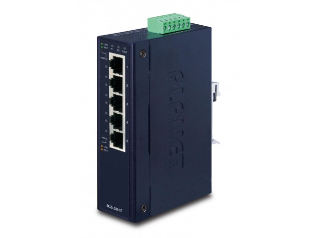 Planet IGS-501T IP30 Slim type 5-P Industrial  Gigabit Ethernet Switch (-40