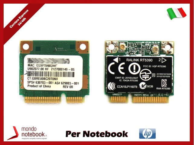 Scheda Wireless WiFi RALINK RT5390 WLAN 802.11 Bgn 150M b/g/n Mini PCI-E Card (Ricondizionata) 630703-001