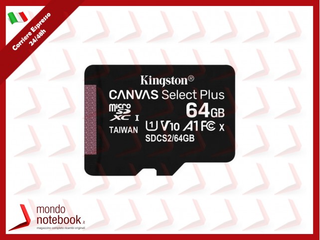 SD-MICRO KINGSTON 64GB CLASS 10 UHS-I 100MB/s + ADATTATORE Canvas Select Plus - SDCS2/64GB