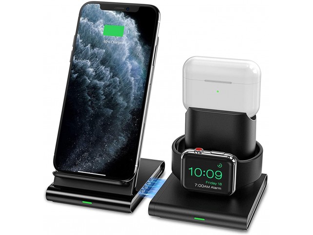 Seneo Caricatore Wireless, Caricabatterie Wireless 3 in 1 per iWatch Series 6/SE/5/4/3/2/1 e AirPods Pro/1/2, Ricarica Rapida W