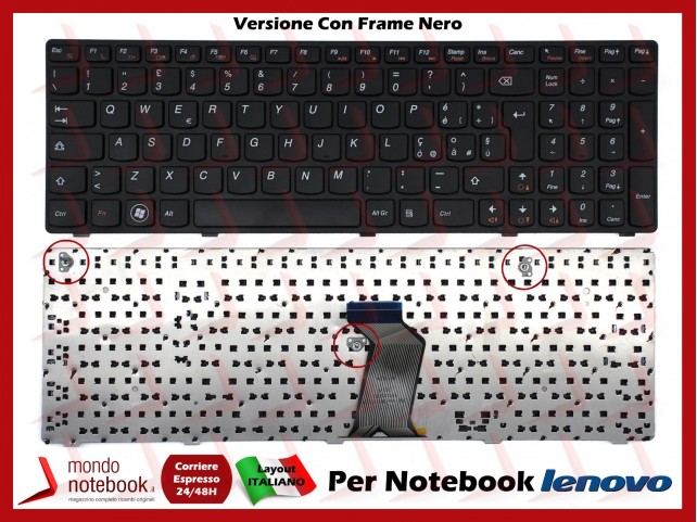 Tastiera Notebook Lenovo Ideapad Z560 Z565 Z565A G570 G575 G770 (Frame Nero)