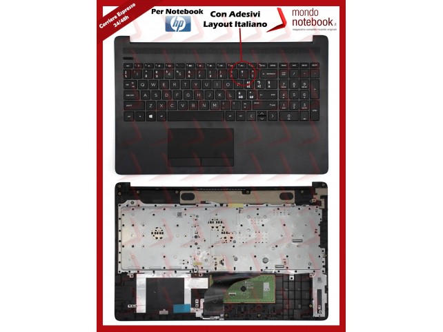 Tastiera con Top Case HP 250 G7 255 G7 15-DA 15-DB 15-DR (Nera) Con Adesivi Layout ITA