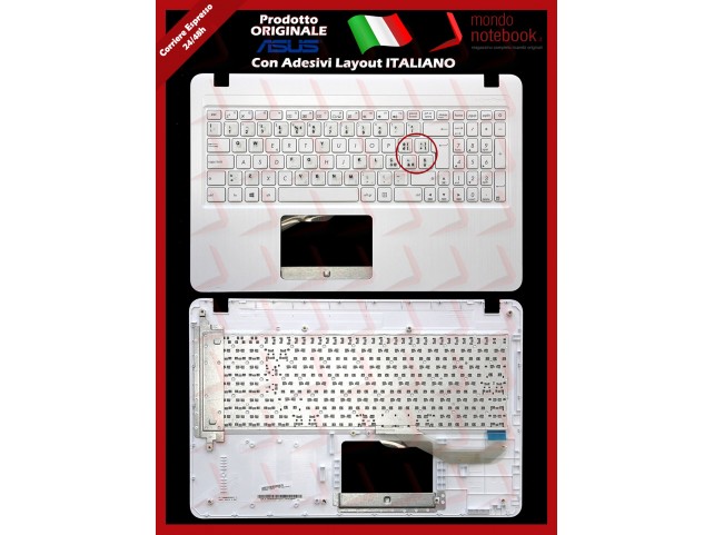 Tastiera con Top Case ASUS X540 X543 A540 F540 (Bianco) con Adesivi Layout ITA