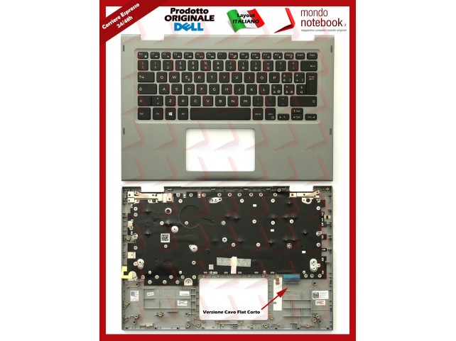 Tastiera con Top Case DELL Inspiron 13 5368, 13 5378 (Grigia) Italiana - Retroilluminata Versione Cavo Corto