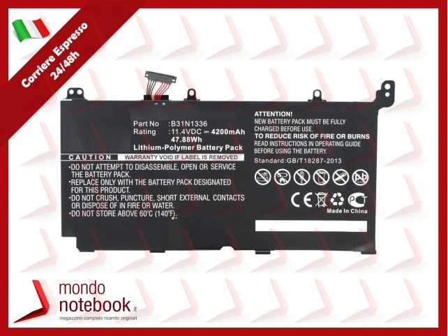 Batteria Compatibile Alta Qualità ASUS VivoBook R553 S551 A551 K551 4800mAh 11.4V 4200mAh