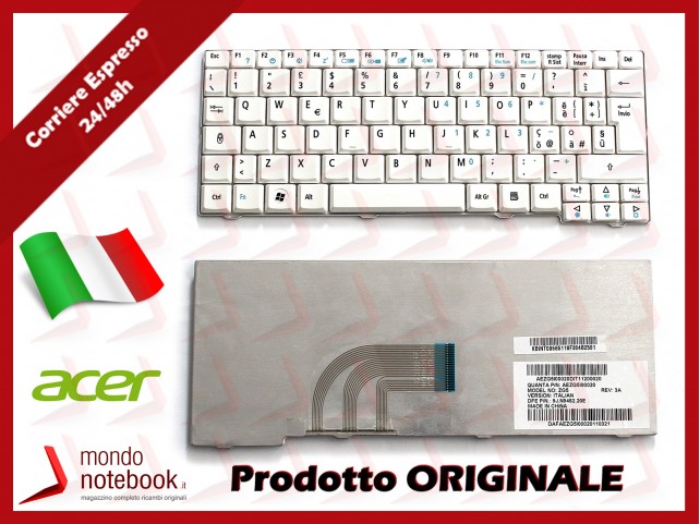 Tastiera Netbook ACER Aspire One ZG5 A110 A150 D150 D250 531H P531 (BIANCA)