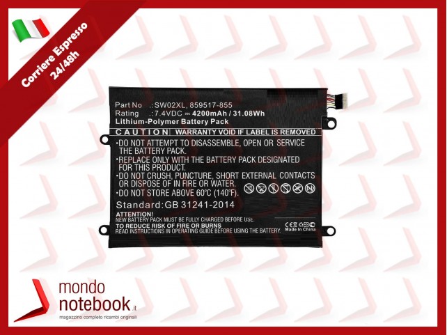 Batteria Compatibile Alta Qualità HP Notebook x2 10 x2 210 G2 31.08Wh Li-Pol 7.4V 4200mAh