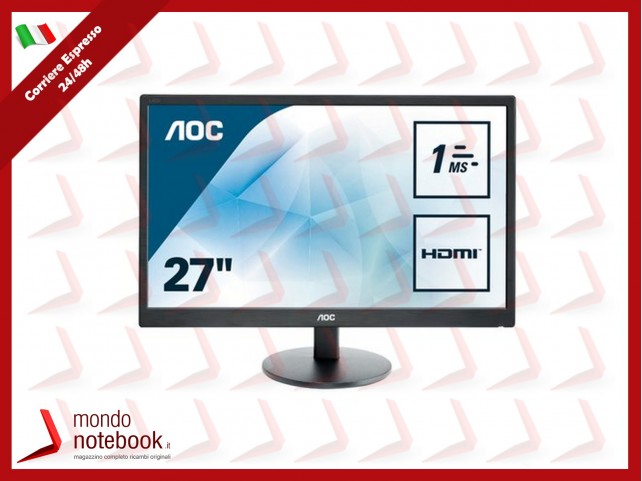 MONITOR AOC LED 27" Wide E2770PQU 1920x1080 1ms 300cd/mq 1.000:1(50.000.000:1) TN LED VGA DVI-D HDMI