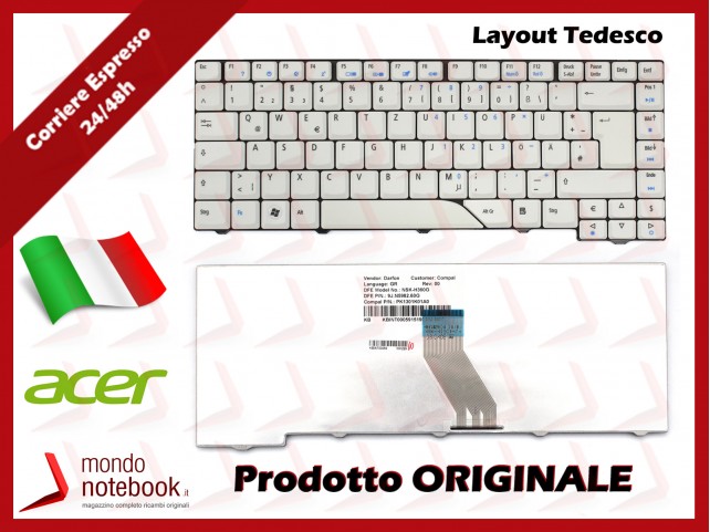 Tastiera Notebook ACER Aspire 4930 4520 4710 5920 4930 5720 6935 (BIANCO) (LAYOUT TEDESCO)