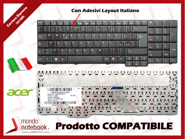 Tastiera Notebook ACER Aspire 5235 5735 6530 6930 9420 (NERO OPACO) (CON ADESIVI LAYOUT ITA)