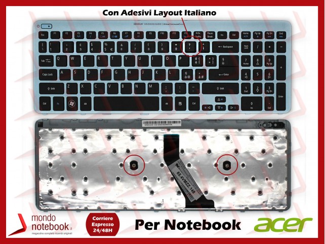Tastiera Notebook ACER Aspire V5-531 V5-571 (FRAME CELESTE) (CON ADESIVI LAYOUT ITA)