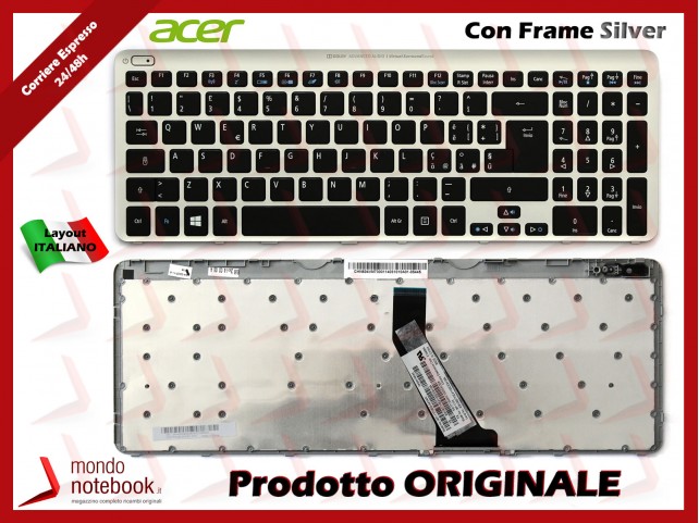 Tastiera Notebook ACER Aspire V5-531 V5-571 (FRAME SILVER) Con tasto on/off