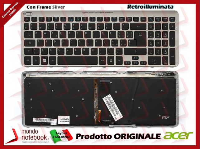 Tastiera Notebook ACER Aspire V5-531 V5-571 (FRAME SILVER) Con tasto on/off (RETROILL)