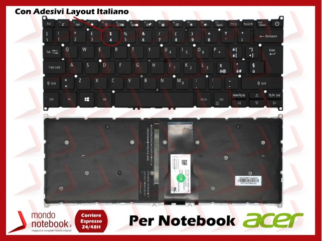 Tastiera Notebook ACER Swift 3 SF314-41 SF314-54 SF314-54G SF314-55 Con ADESIVI LAYOUT ITALIANO BL