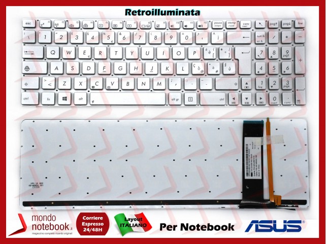Tastiera Notebook ASUS N56 N56DP N56DY N550 (SENZA FRAME) (Retroilluminata) Silver
