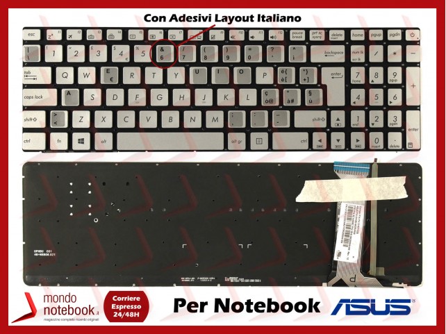 Tastiera Notebook ASUS N551 N552 N751 N751J N752V G551 GL551 GL552 (Silver) Retroill. Con Adesivi Layout Italiano